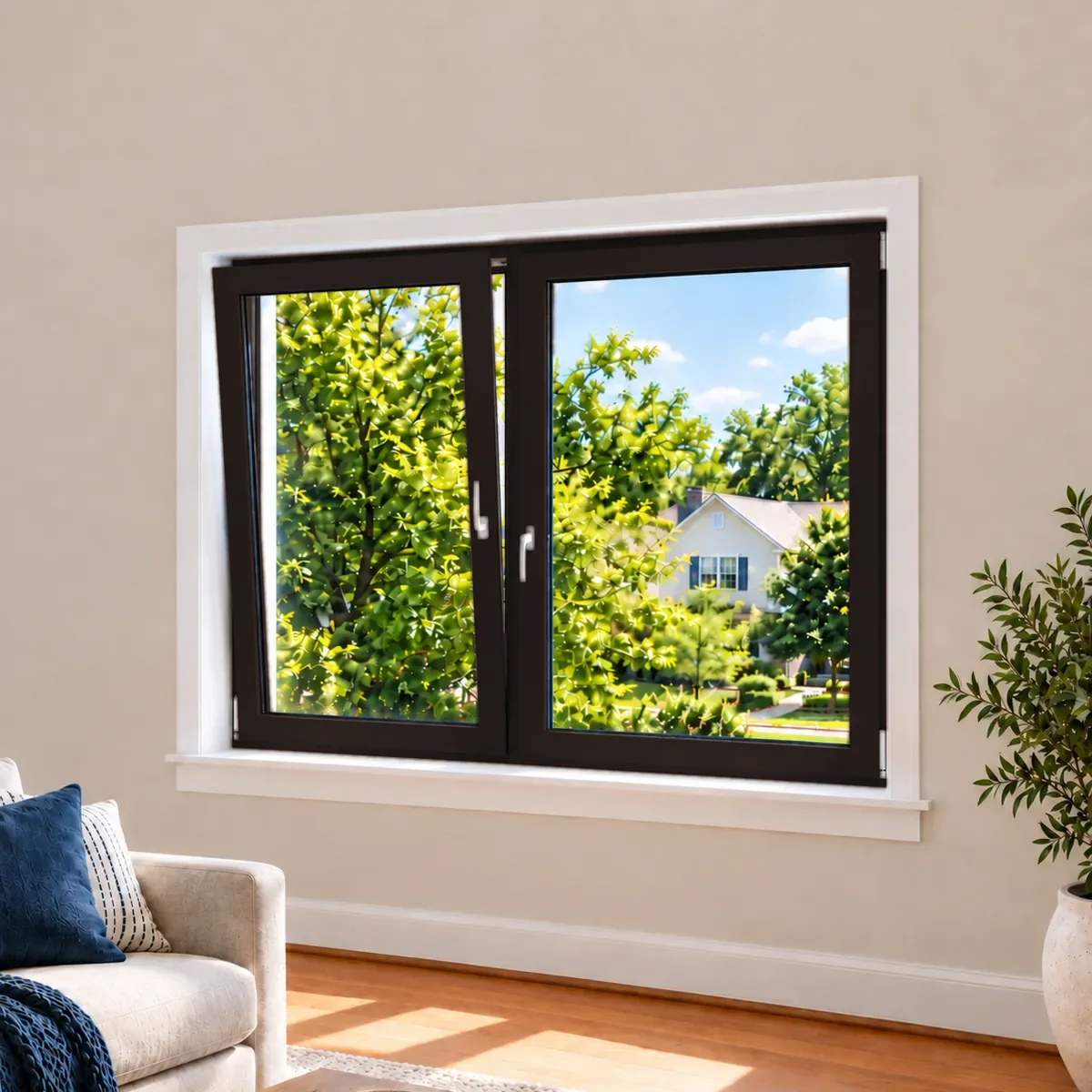 The same window with a black brown frame