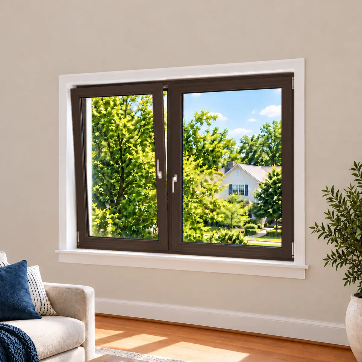 The same window with a bog oak wood-look frame
