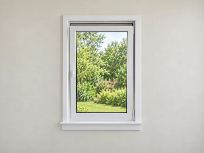 Single tilt and turn window with the sash tilted